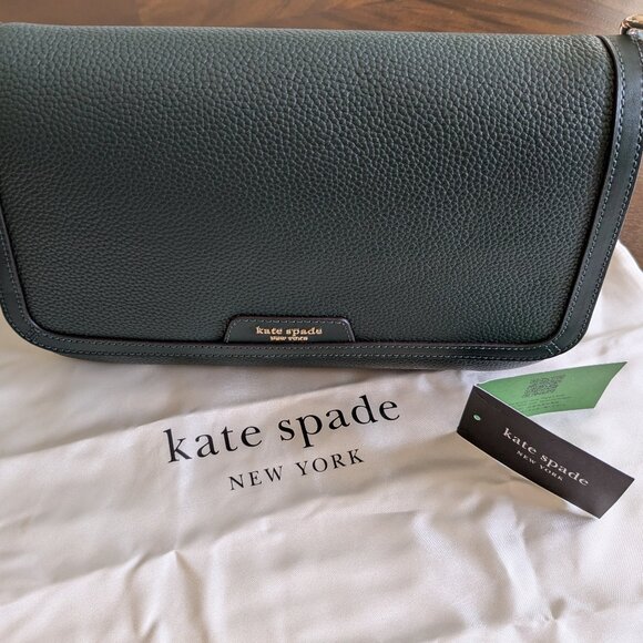 KATE SPADE Hudson Pebbled Leather Flap Convertible Shoulder Bag Northern Pine - Picture 16 of 16